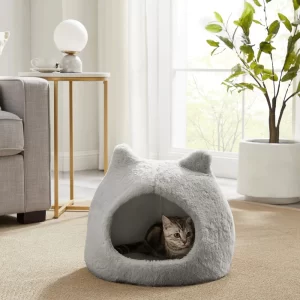 cat shaped fur bed